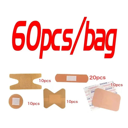 60PCS Waterproof Bandage Variety Pack – Breathable First Aid Wound Plasters & Medical Tape Set