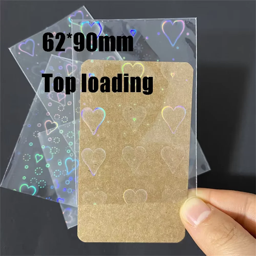 50pcs Heart-Shaped Foil Card Sleeves — 11 Styles, Top-Loading Protector for Pokémon, YGO, Board Games, Photos & K-Pop Cards
