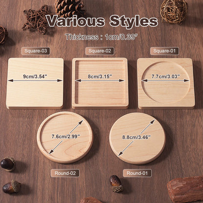 Solid Walnut & Beech Wood Coaster — Durable Heat-Resistant Round & Square Cup Mat, 8.8cm Tea & Coffee Placemat