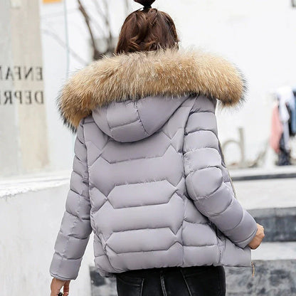 2025 Women’s Autumn Winter Short Cotton Coat – Large Size Padded Parka with Fur Collar, Warm Casual Jacket