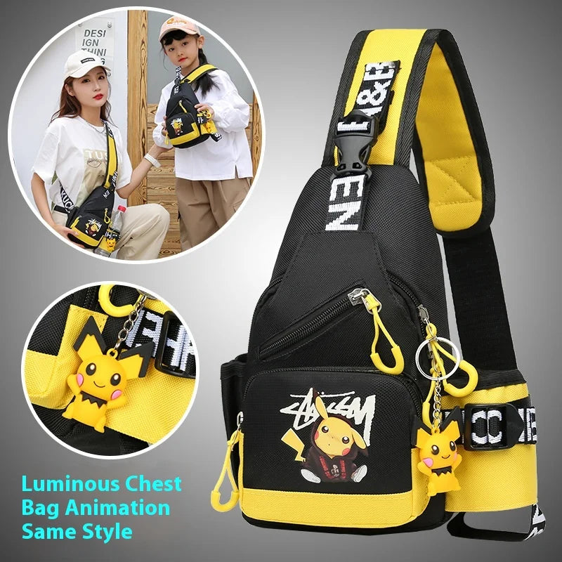 Children’s Glow-in-the-Dark Pikachu Shoulder Bag — Canvas Youth Sports Crossbody Chest & Waist Bag for Kids, Men & Women