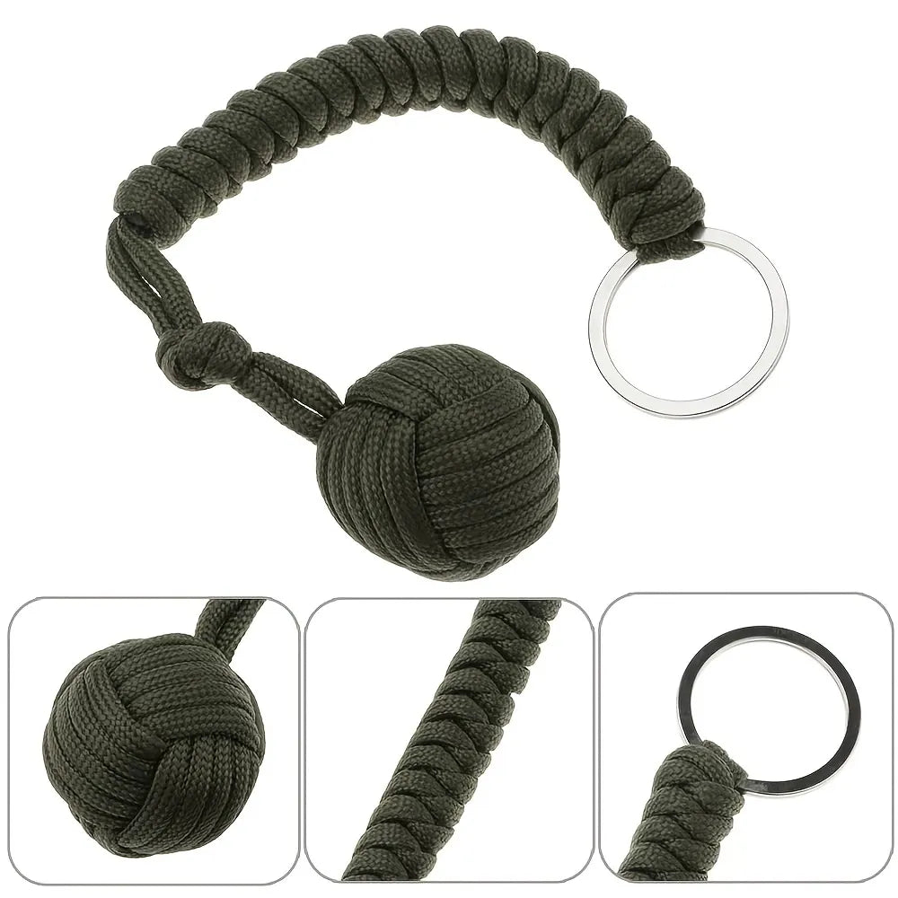 Outdoor Self-Defense Umbrella Rope with Monkey Fist Steel Ball - Paracord Survival Key Chain for Safety