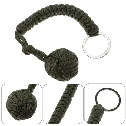 Outdoor Self-Defense Umbrella Rope with Monkey Fist Steel Ball - Paracord Survival Key Chain for Safety
