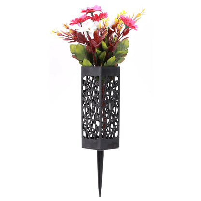Plastic Grave Vase with Stake – Fluted Flower Holder for Cemetery, Drainage Hole for Gravestone Decoration