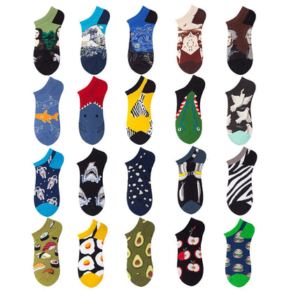 40-Style Colorful Cotton Ankle Socks – Fashion Novelty Short Socks for Men & Women, Funny Animal, Food & Avocado Casual Designs