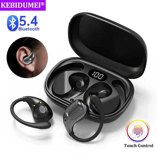 Bluetooth 5.4 Ear Hook Headphones – TWS Wireless HiFi Stereo Waterproof Earbuds with LED Display, Touch Control & Long Battery Life