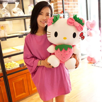 22cm Sanrio Kawaii KT Cat Plush Toy – Strawberry Plush Doll, Home Decor & Birthday Gift for Girls