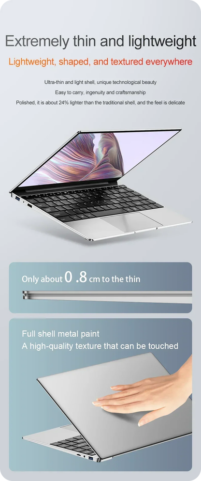 14.1" Ultra-Slim Laptop — Intel N3700 | 16GB RAM | 2TB SSD | 1920x1080 FHD | Windows 11 Pro