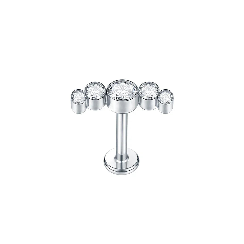 Titanium CZ Tragus & Helix Stud – Internally Threaded Labret Lip Ring Piercing Earring (1PC)