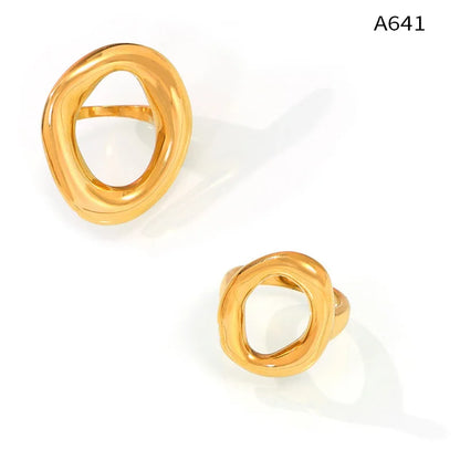 316L Stainless Steel Gold Plated Oval Ring – Large Luxury Waterproof Women’s Jewelry