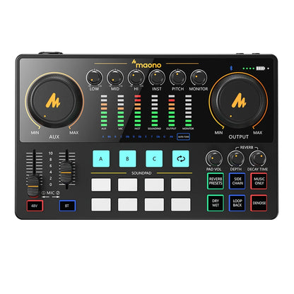 Maono AME2 Audio Interface Mixer - All-in-One Portable Podcast Studio for Recording, Live Streaming, YouTube, Guitar & PC