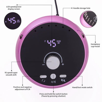 Professional 45000RPM Electric Nail Drill Machine – Manicure Sander for Gel & Cuticle Removal, White/Pink/Purple