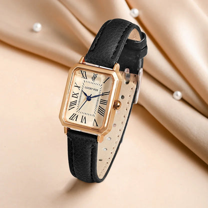 Retro Digital Square Dial Watch - Fashionable Quartz Leather Strap Wristwatch For Women Gift Casual Style