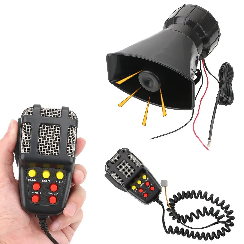 100W Car Warning Alarm System - 12V Emergency Amplifier with Police Siren, Air Horn, Megaphone, and Loud Car Horn for PA System