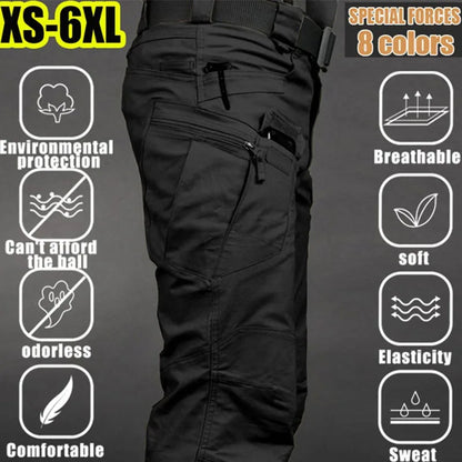 Men’s Tactical Cargo Pants 6XL – Waterproof Multi-Pocket Outdoor Hiking & Fishing Casual Sports Trousers Plus Size Fit