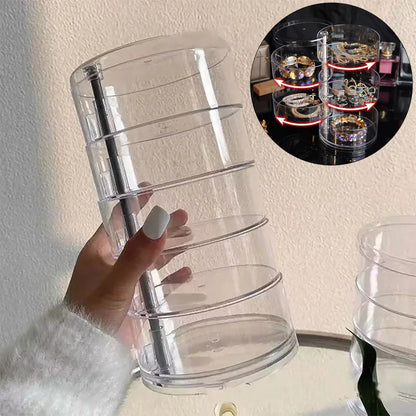 Rotating Jewelry & Makeup Storage Box – Round Plastic Organizer for Bracelets, Earrings with Cover Display Rack