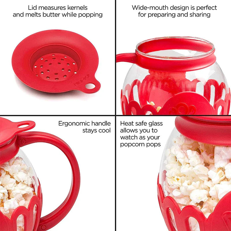 LMETJMA 2.25QT Microwave Glass Popcorn Popper with Silicone Lid - Temperature Safe JT186 Microwave Popcorn Maker
