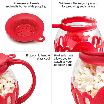 LMETJMA 2.25QT Microwave Glass Popcorn Popper with Silicone Lid - Temperature Safe JT186 Microwave Popcorn Maker