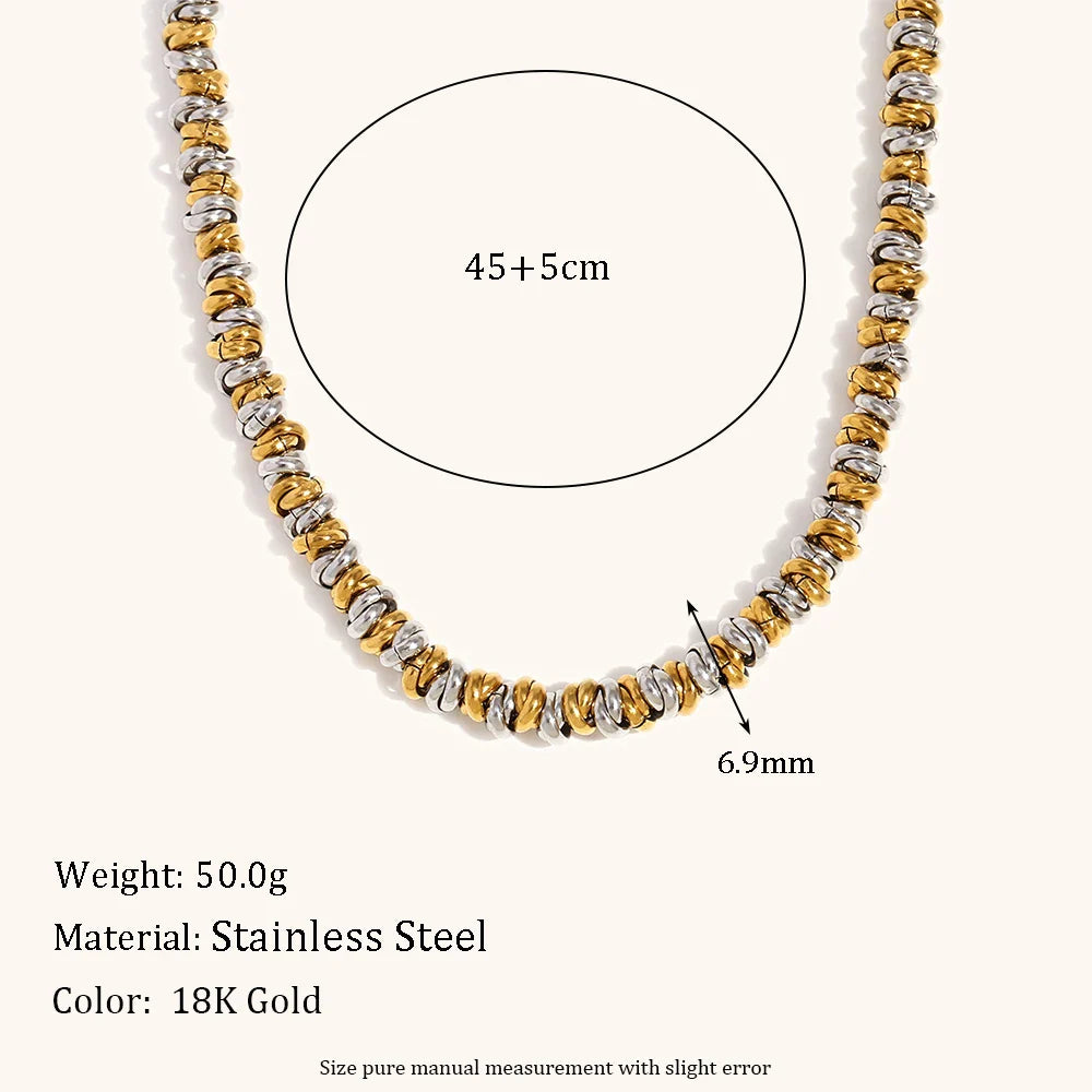 La.Muses Dual Color Circular Bead Necklace — Gold & Silver Stainless Steel Jewelry for Women
