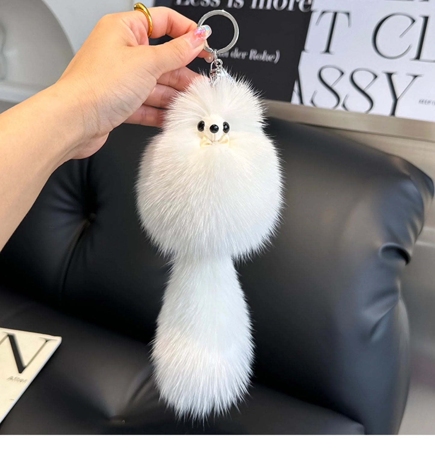 2024 Cute Real Fox Fur Plush Keychain – Pompom Bag Pendant & Car Key Ring Toy for Girls