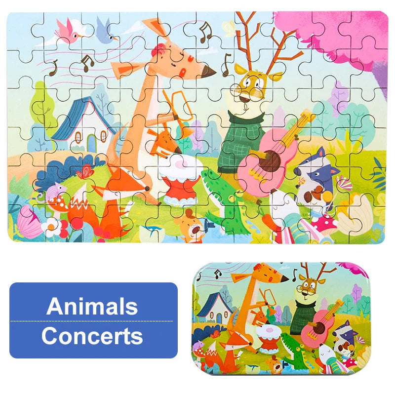 60-Piece Jigsaw Puzzle Set — Cartoon Animals & Vehicles Montessori Educational Toys for Kids, Perfect Christmas Gifts