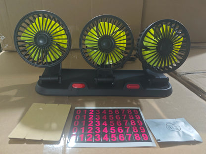 360° Adjustable 3-Head Car Fan – Silent USB 12V/24V Cooling Fan for Car, Home & Office Desk