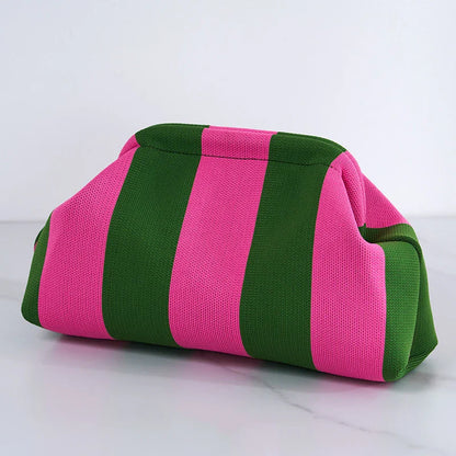 Women’s Summer Woven Crochet Clutch Bag – Ruched Cloud Dumpling Handbag, Colorblock Knit Beach Purse for Casual Use