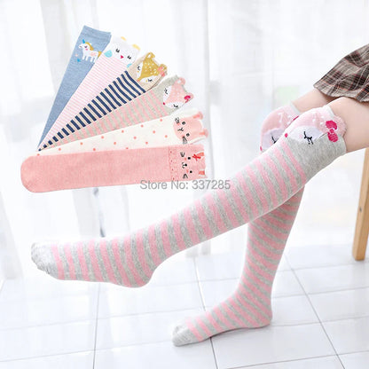 Cute Cartoon Animal Knee-High Socks for Babies & Kids – Warm Cotton Ankle & Over-Knee Socks for Girls