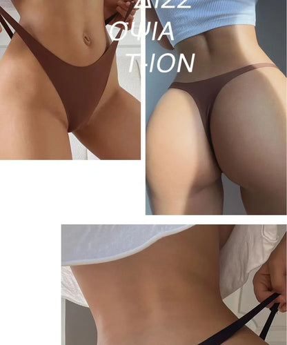 Ice Silk Seamless Thong Panties for Women – Soft Satin Bikini Underwear, Thin Band Tangas Mujer