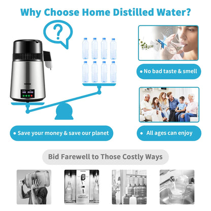 SucceBuy 4L Water Distiller – Home Purifier with 1L/H Distilling Speed & Touch Screen