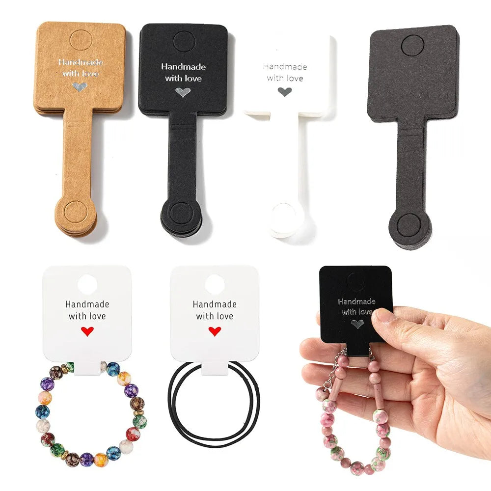 50PCS Self-Adhesive Display Card — 4x10cm Price Tags for Bracelets, Keychains & Jewelry Packaging, Small Business Labels
