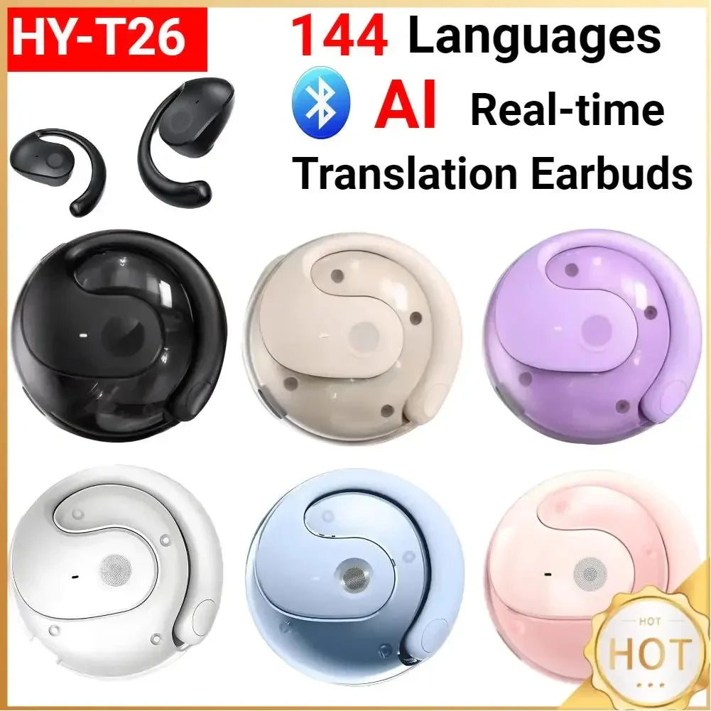AI Real-Time Translator Earphones — 144 Languages, Wireless Bluetooth 5.3, Noise-Cancelling, IPX7 Waterproof Headphones for Travel