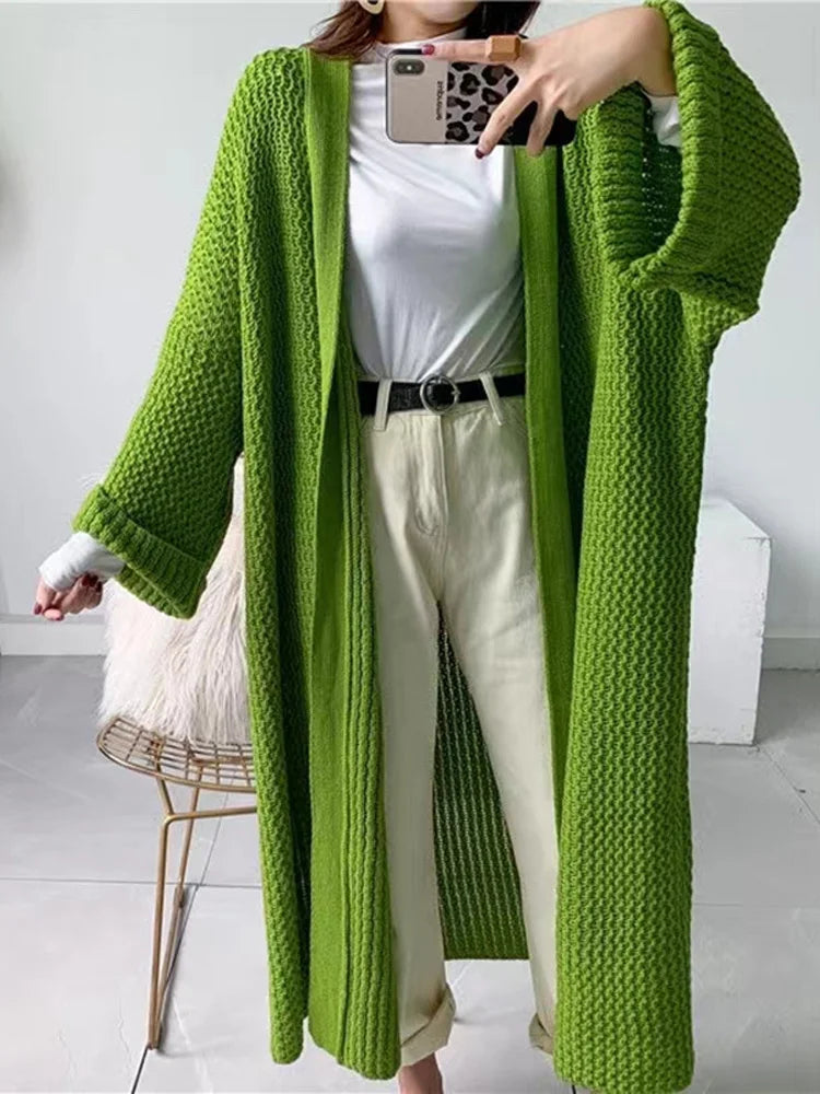 Autumn Winter Women’s Long Knitted Cardigan Sweater – Casual Loose Warm Long Sleeve Coat