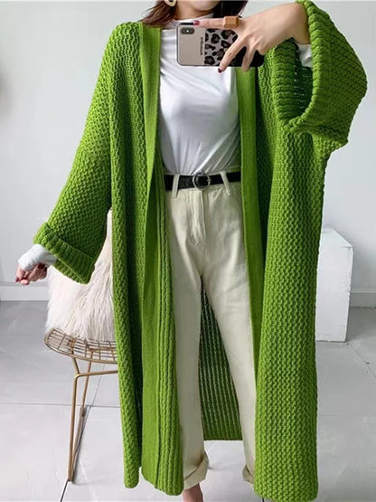 Autumn Winter Women’s Long Knitted Cardigan Sweater – Casual Loose Warm Long Sleeve Coat