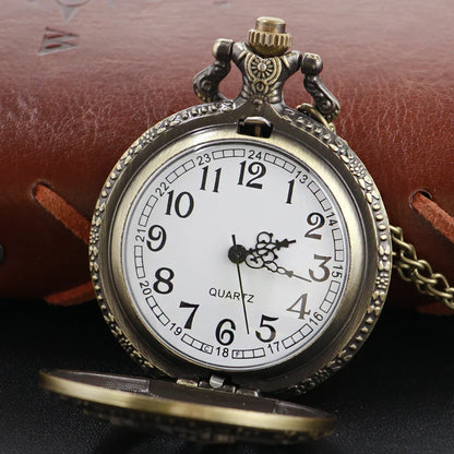 Steampunk Quartz Pocket Watch Necklace – Bronze Pendant Clock for Men & Women, Christmas Gift