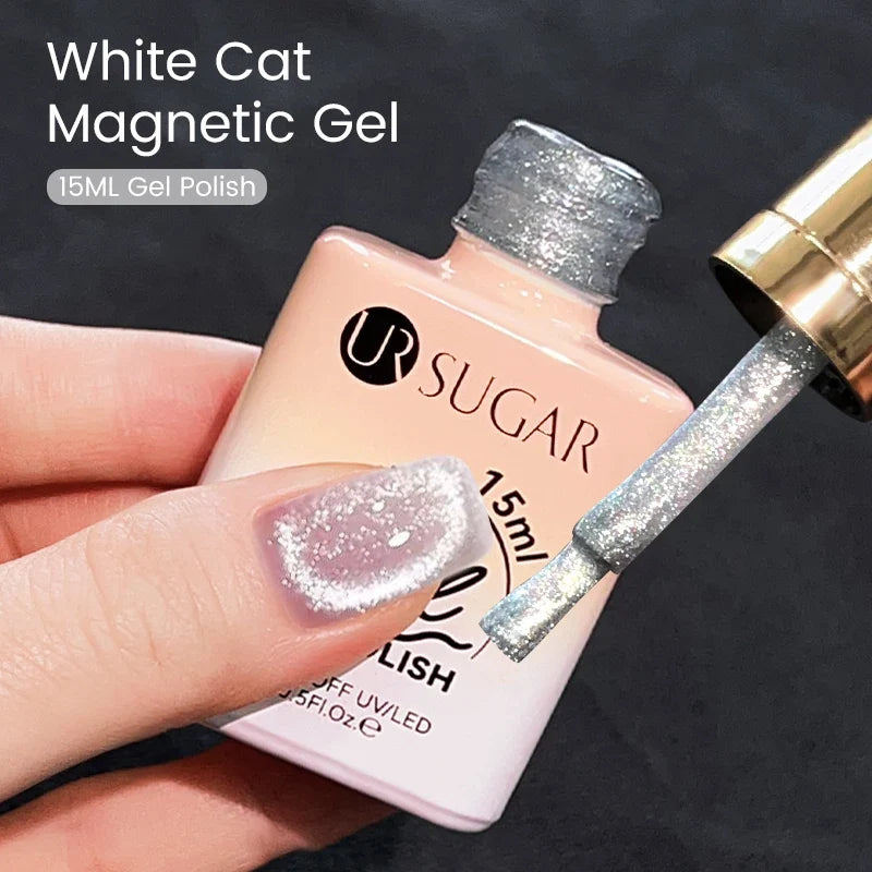 UR SUGAR 15ml Magnetic Cat Eye Gel Polish - Sparkling Silver Glitter UV LED Soak Off Nail Gel