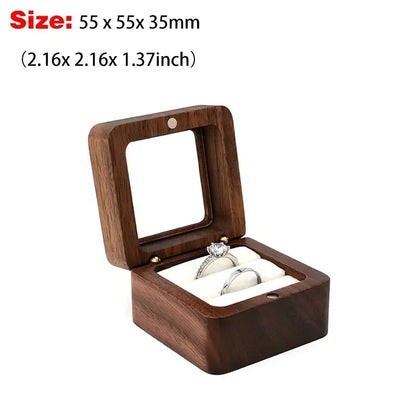 Personalized Walnut Wooden Ring Box - Custom Name Engagement & Wedding Anniversary Gift