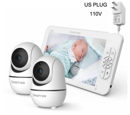 SM70V2 7" 1080P HD Split Screen Baby Monitor – Dual Camera System, Remote Pan/Tilt/Zoom, Hack-Proof Security & 4000mAh Battery Monitor