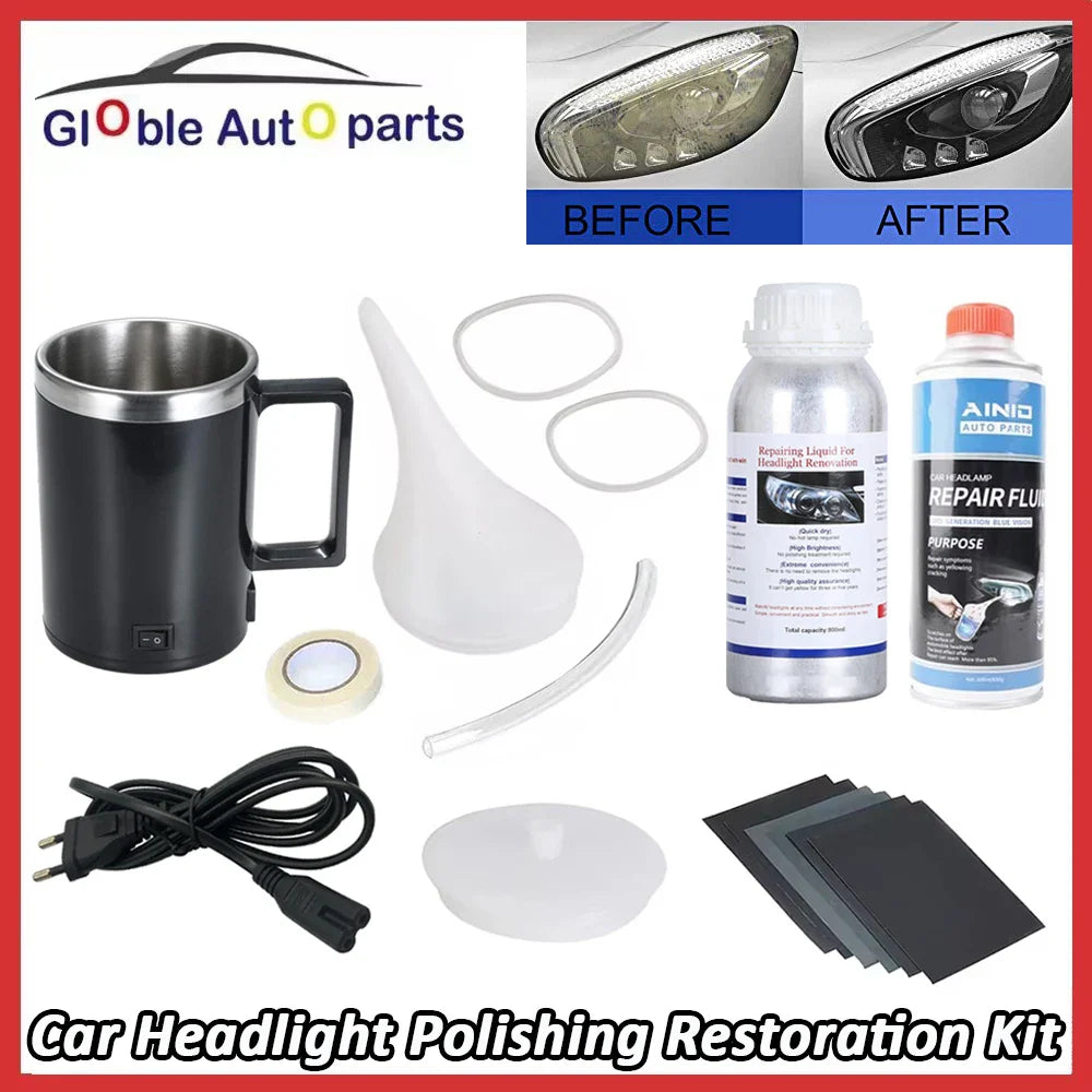 Car Headlight Restoration & Polishing Kit – Liquid Polymer Scratch Remover Repair Fluid for Clear Lens Restoration Tool
