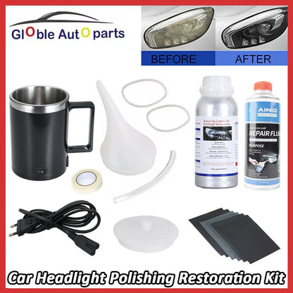 Car Headlight Restoration & Polishing Kit – Liquid Polymer Scratch Remover Repair Fluid for Clear Lens Restoration Tool