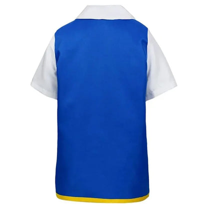 Men’s Anime Trainer Cosplay Costume — Ash Ketchum Outfit for Halloween & Parties with Blue Jacket, Cap & Gloves Set