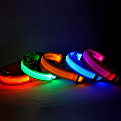 Reflective LED Dog Collar – Night Safety, Durable Geometric Pattern, Battery-Powered for Small/Medium Breeds