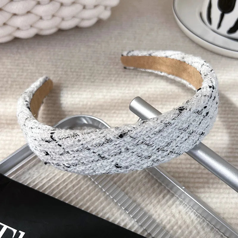 Autumn/Winter Black & White Plaid Headband – Sponge Wide Hair Band, Elegant Hair Hoop for Women & Girls, Fashion Hair Accessories