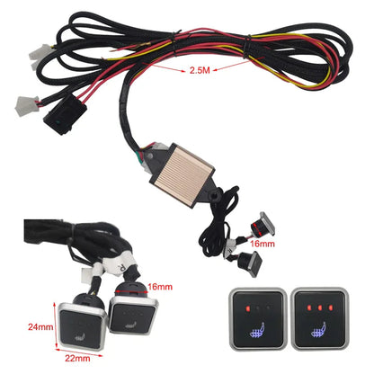 Stay Warm on the Go: Universal Built-In Car Seat Heater Kit - Fits 2 Seats with 12V Alloy Wire Heating Pads - 3 Levels Dual Control Heated Switch System