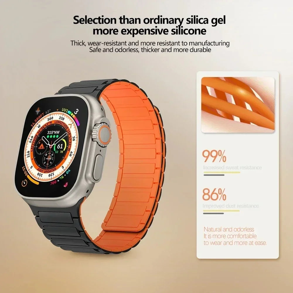 Magnetic Silicone Loop Strap for Apple Watch — 38mm-49mm iWatch Series 3-9 & SE Ultra 2