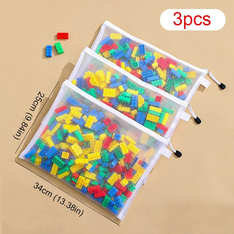 Children’s Puzzle & Building Block Storage Bag – Transparent Mesh Zipper Organizer for Toys, Cosmetics & Household Items