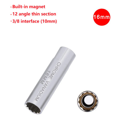 Universal Spark Plug Socket Wrench - 3/8 Magnetic, 12 Angle Thin Wall for 14/16mm Spark Plug Removal, Auto Repair Tool
