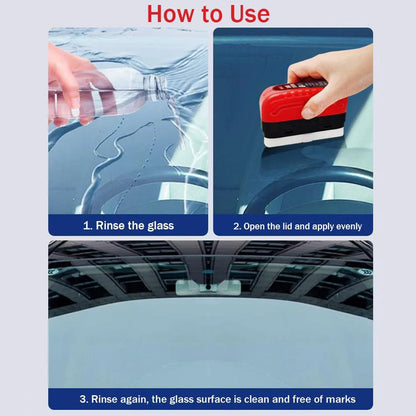 Car Glass Oil Film Remover – Powerful Windshield Cleaner with Sponge Brush for Water Spot & Stain Removal Auto Detailing
