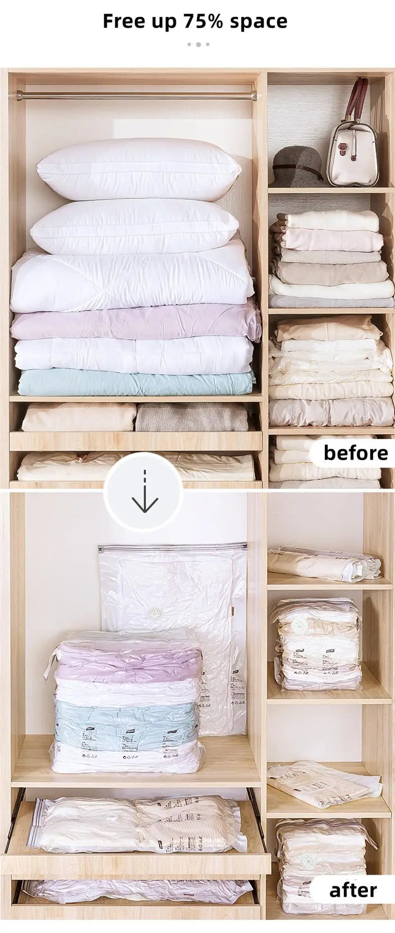 New Patented Vacuum Storage Bags – Large Plastic Bags for Clothes, Blankets, Compression, Travel Accessories