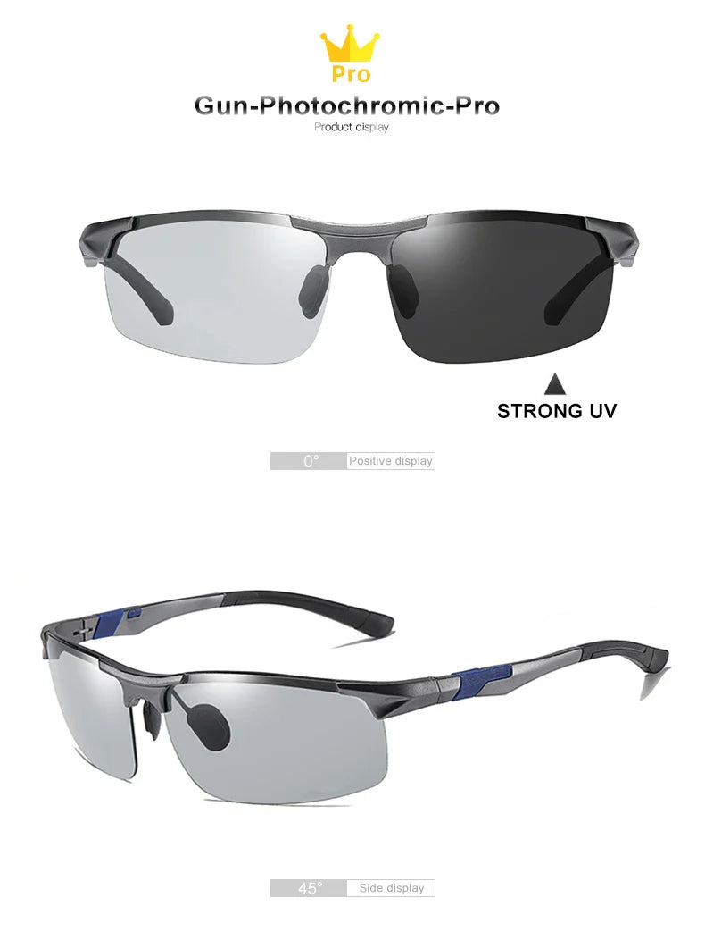 CLLOIO Aluminum Photochromic Sunglasses – Polarized Day & Night Chameleon Glasses for Men, Anti-Glare, UV Protection, Color Changing Sun Glasses